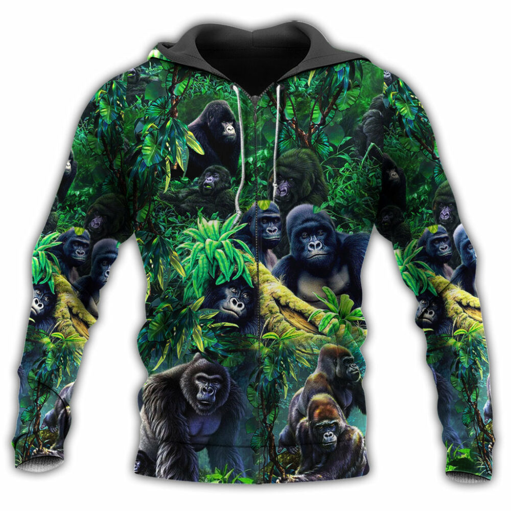 Animal Family Of Gorillas In The Green Jungle - Hoodie - Owl Ohh - Owl Ohh