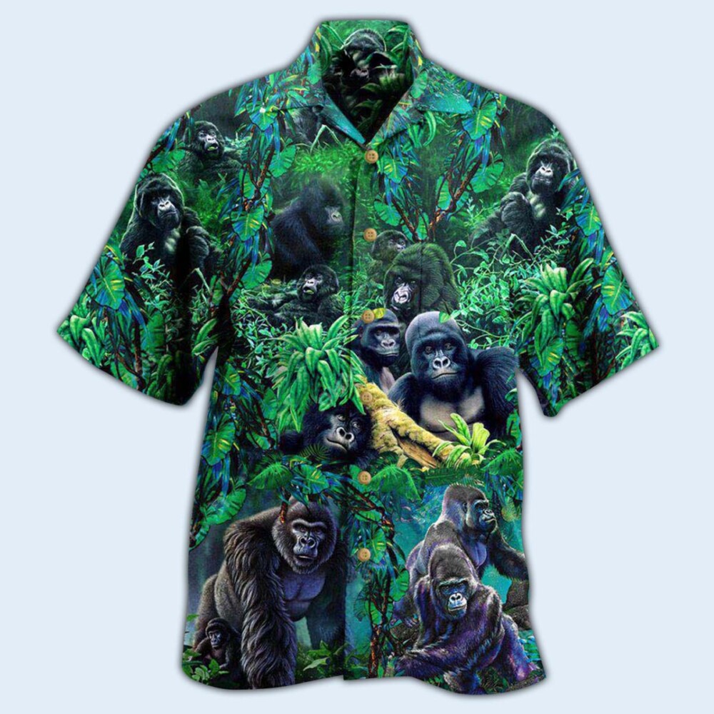 Gorilla Animals Family Of Gorillas In The Jungle Together - Hawaiian Shirt - Owl Ohh - Owl Ohh