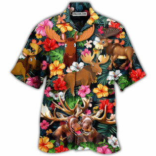 Moose Animals Happy Moose Aloha - Hawaiian Shirt - Owl Ohh - Owl Ohh