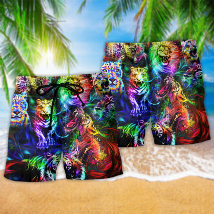 Animal King of the Jungle Lion Tiger Leopard Stunning Color - Beach Short - Owl Ohh - Owl Ohh
