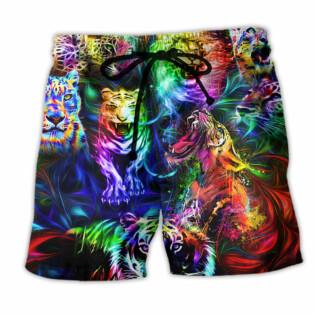 Animal King of the Jungle Lion Tiger Leopard Stunning Color - Beach Short - Owl Ohh - Owl Ohh