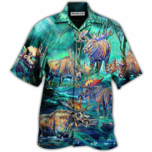 Moose Animals Life Is Better With A Moose Next To Stream - Hawaiian Shirt - Owl Ohh - Owl Ohh