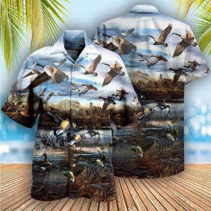Geese Animals Love Canada Geese And Peaceful Sky - Hawaiian Shirt - Owl Ohh - Owl Ohh