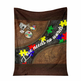 Autism Awareness Love Needs No Words Leather Pattern - Flannel Blanket-Owl Ohh