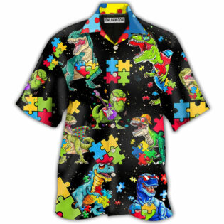 Autism Dinosaur Black - Hawaiian Shirt - Owl Ohh - Owl Ohh