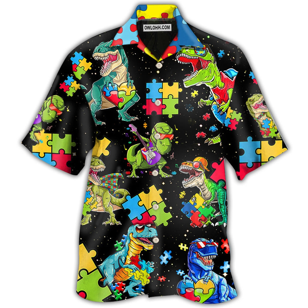 Autism Dinosaur Black - Hawaiian Shirt - Owl Ohh - Owl Ohh