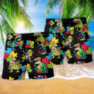 Autism Dinosaur Cool Black - Beach Short - Owl Ohh - Owl Ohh
