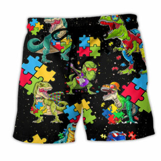 Autism Dinosaur Cool Black - Beach Short - Owl Ohh - Owl Ohh