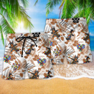 Autism Doberman Tropical Floral - Beach Short - Owl Ohh - Owl Ohh