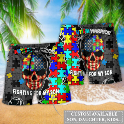 Autism Warrior Fighting For My Son Personalized - Beach Short - Owl Ohh - Owl Ohh