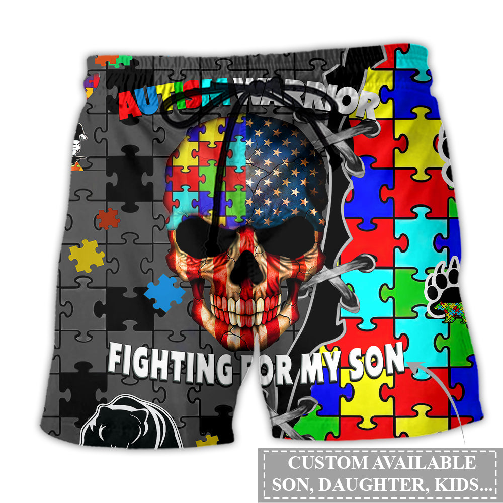Autism Warrior Fighting For My Son Personalized - Beach Short - Owl Ohh - Owl Ohh