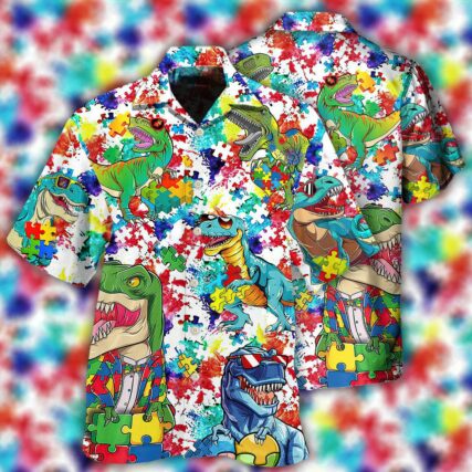 Autism Dinosaur Mix Color - Hawaiian Shirt - Owl Ohh - Owl Ohh
