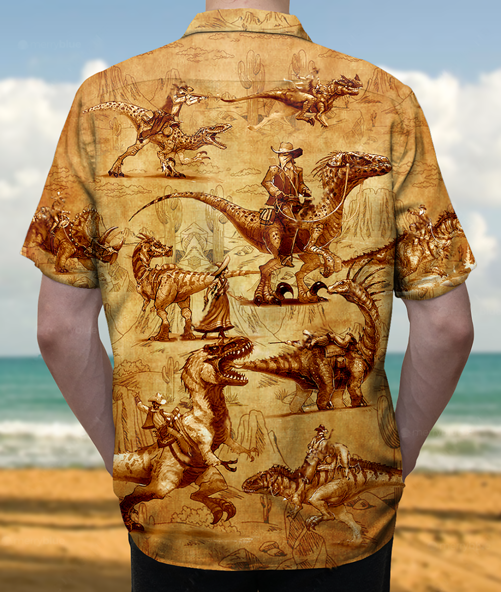 Cowboy Dinosaur Love Life Love Cool - Hawaiian Shirt - Owl Ohh - Owl Ohh