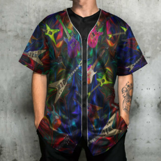 Guitar Neon Art Music Lover - Baseball Jersey - Owl Ohh - Owl Ohh