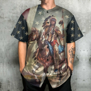 Horse USA Flag Native - Baseball Jersey - Owl Ohh - Owl Ohh