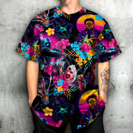 Halloween All Horror Movie Retro Tropical Style - Baseball Jersey - Owl Ohh-Owl Ohh