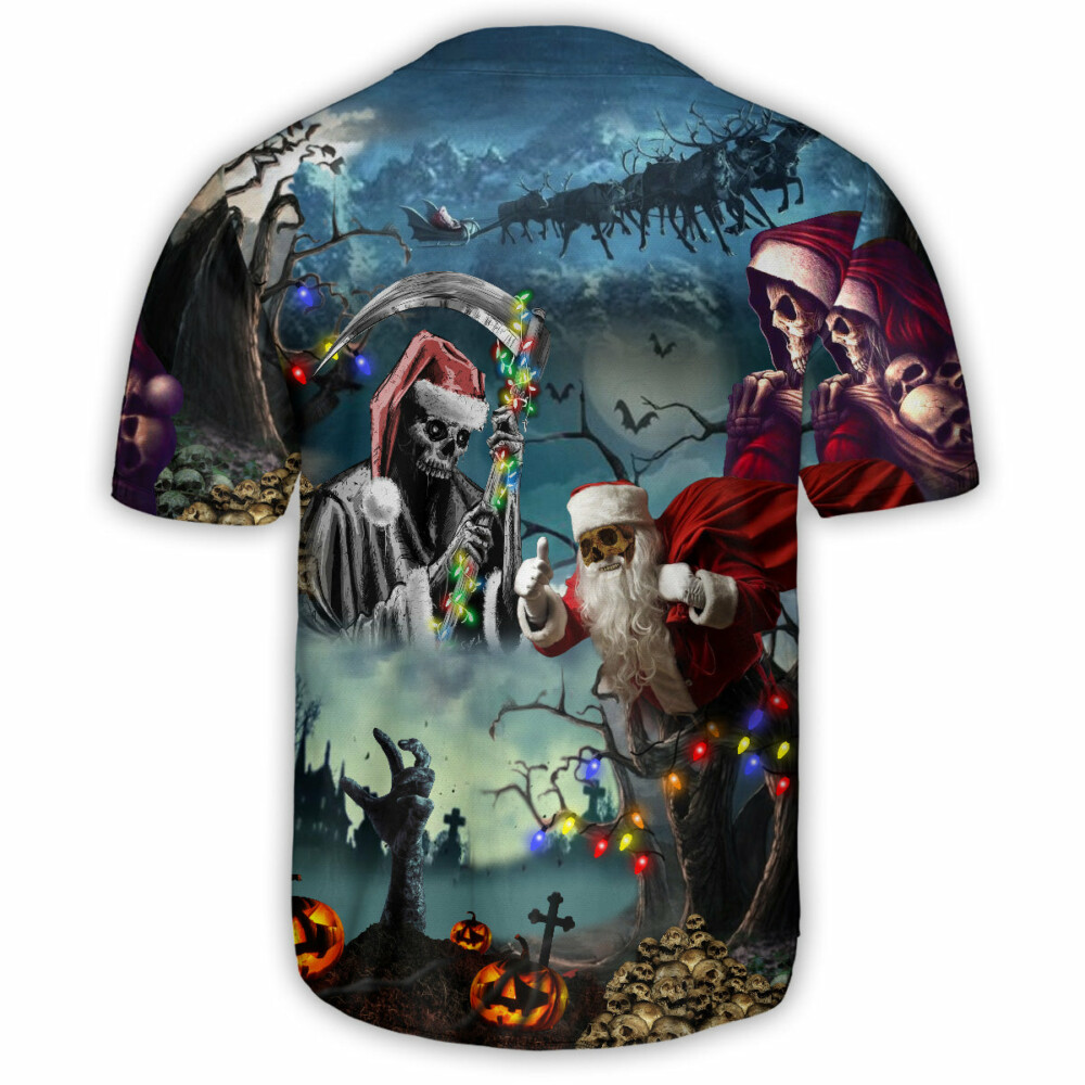 Skull Christmas Santa Claus Skull - Baseball Jersey - Owl Ohh - Owl Ohh
