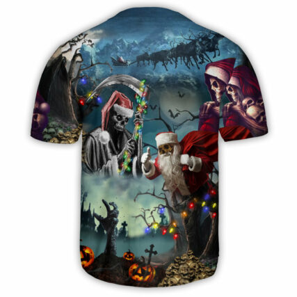 Skull Christmas Santa Claus Skull - Baseball Jersey - Owl Ohh - Owl Ohh