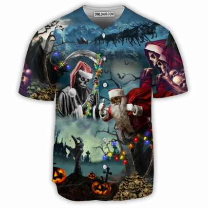 Skull Christmas Santa Claus Skull - Baseball Jersey - Owl Ohh - Owl Ohh