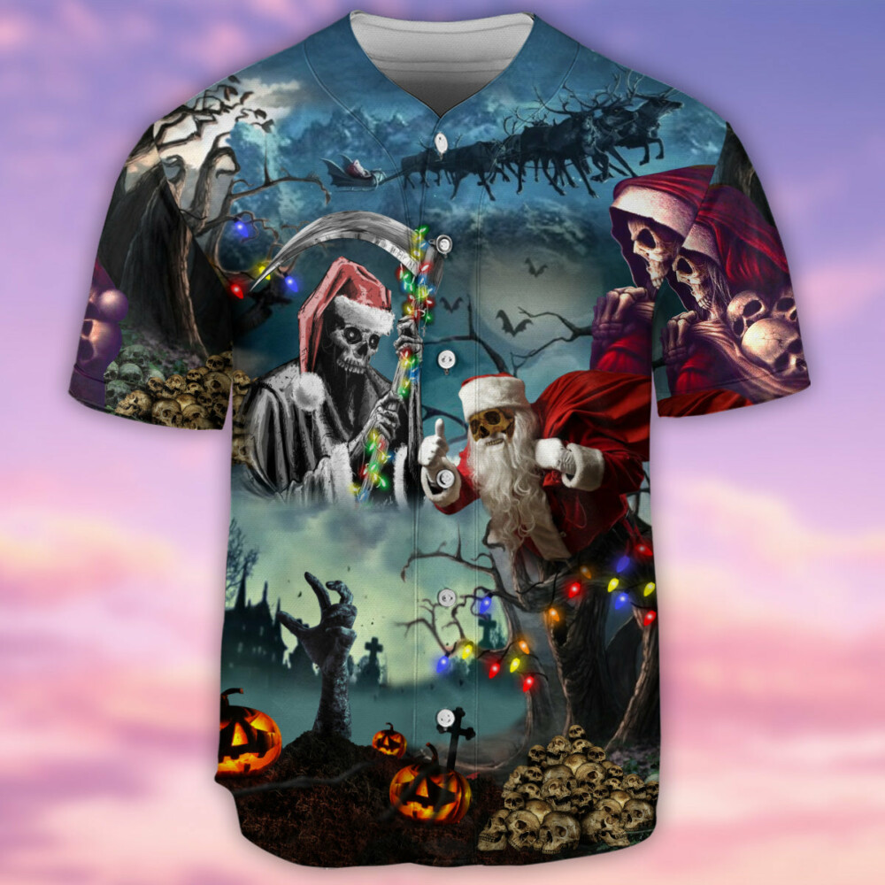 Skull Christmas Santa Claus Skull - Baseball Jersey - Owl Ohh - Owl Ohh