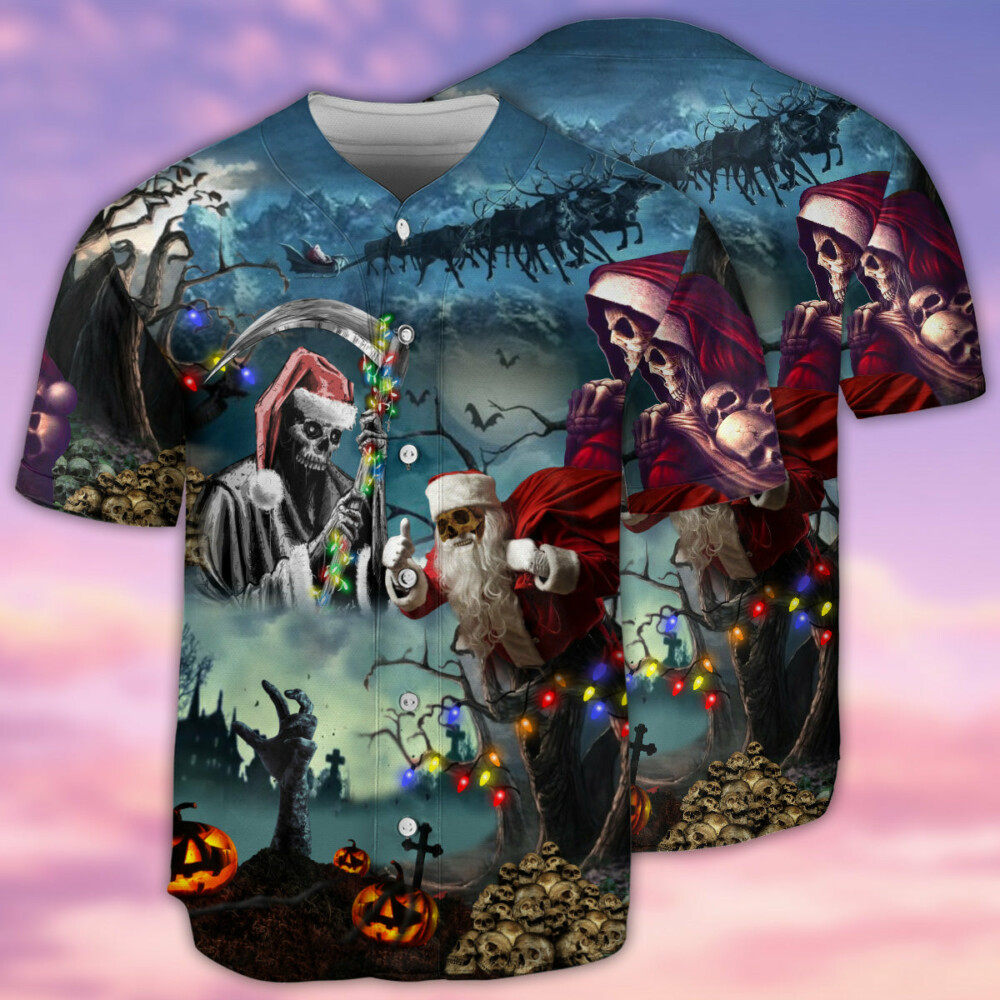 Skull Christmas Santa Claus Skull - Baseball Jersey - Owl Ohh - Owl Ohh