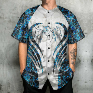 Horse Couple Art Blue Style - Baseball Jersey - Owl Ohh - Owl Ohh