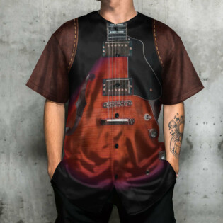 Guitar Red Leather Style Vintage Vibe - Baseball Jersey - Owl Ohh - Owl Ohh