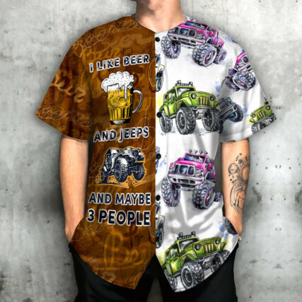 Jeep I Like Beer And Jeeps - Baseball Jersey - Owl Ohh - Owl Ohh
