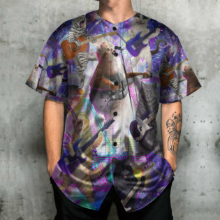 Guitar Cat Playing Guitar Funny Music Lover - Baseball Jersey - Owl Ohh - Owl Ohh