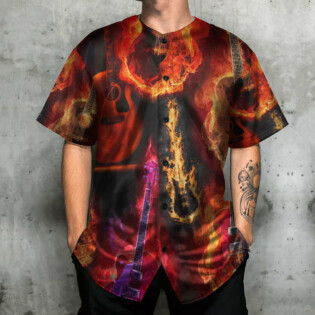 Guitar Fire Red Flame Music Lover - Baseball Jersey - Owl Ohh - Owl Ohh