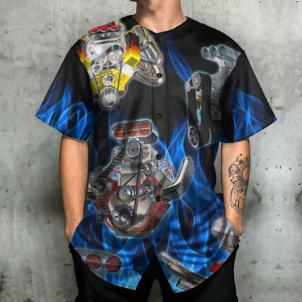 Hot Rod Classic Car Blue Flame - Baseball Jersey - Owl Ohh - Owl Ohh