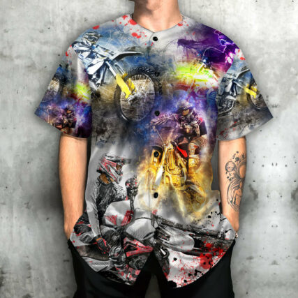 Motorcycle Colorful Art Style - Baseball Jersey - Owl Ohh - Owl Ohh