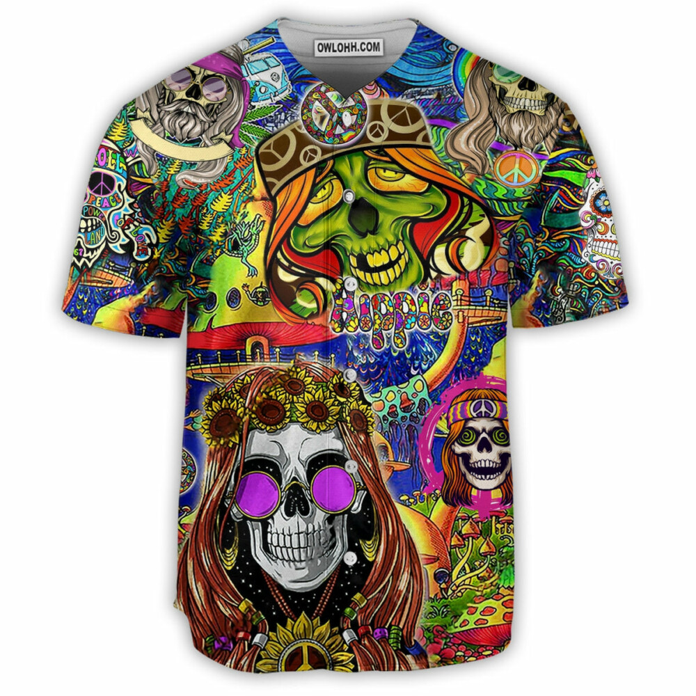 Hippie Skull Rock And Roll - Baseball Jersey - Owl Ohh - Owl Ohh
