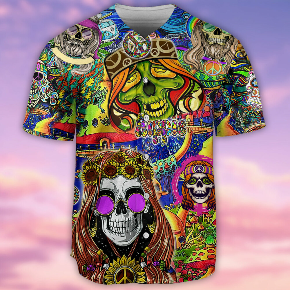 Hippie Skull Rock And Roll - Baseball Jersey - Owl Ohh - Owl Ohh