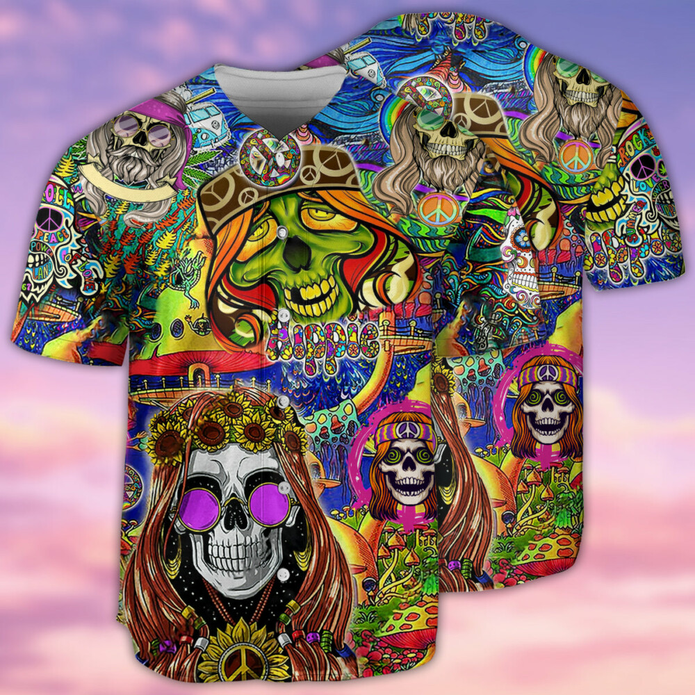Hippie Skull Rock And Roll - Baseball Jersey - Owl Ohh - Owl Ohh
