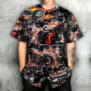 Motorcycle Flame Racing Wine Lover - Baseball Jersey - Owl Ohh - Owl Ohh