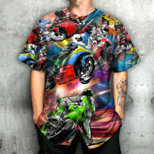 Motorcycle Racing Lover Art - Baseball Jersey - Owl Ohh - Owl Ohh