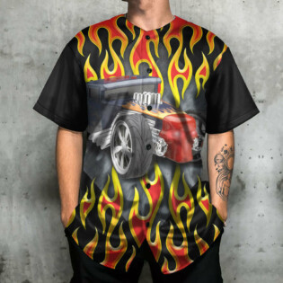 Hot Rod With Flame - Baseball Jersey - Owl Ohh - Owl Ohh