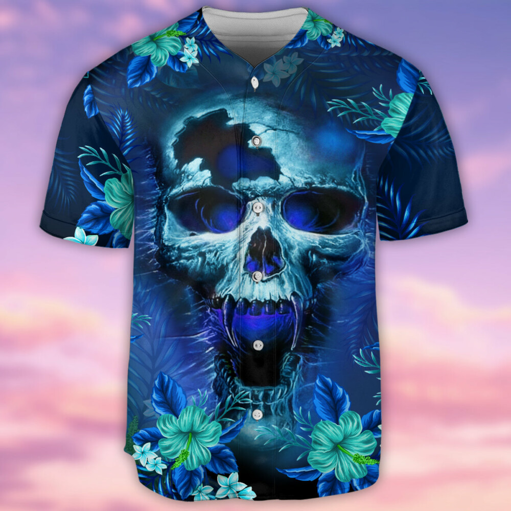 Skull Blue Hello Summer Style - Baseball Jersey - Owl Ohh - Owl Ohh