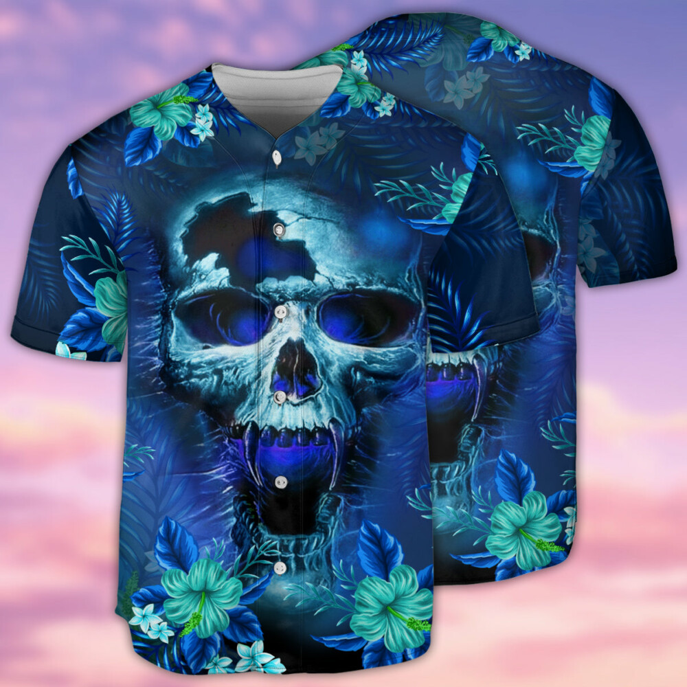 Skull Blue Hello Summer Style - Baseball Jersey - Owl Ohh - Owl Ohh