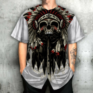Native American Skull Art Style - Baseball Jersey - Owl Ohh - Owl Ohh