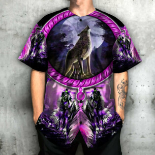 Native American Wolf Dreamcatcher Art - Baseball Jersey - Owl Ohh - Owl Ohh