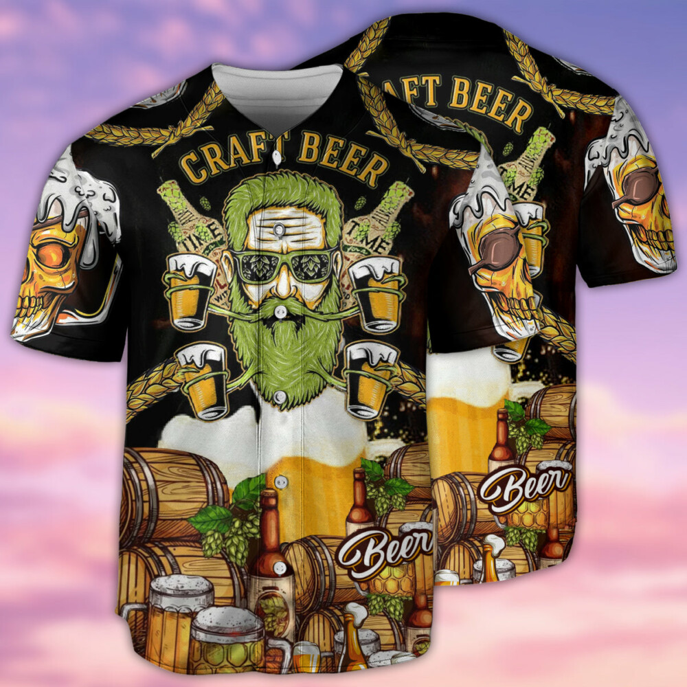 Beer Skull Craft Beer - Baseball Jersey - Owl Ohh - Owl Ohh