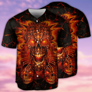 Skull Fire Love Red Smile - Baseball Jersey - Owl Ohh - Owl Ohh