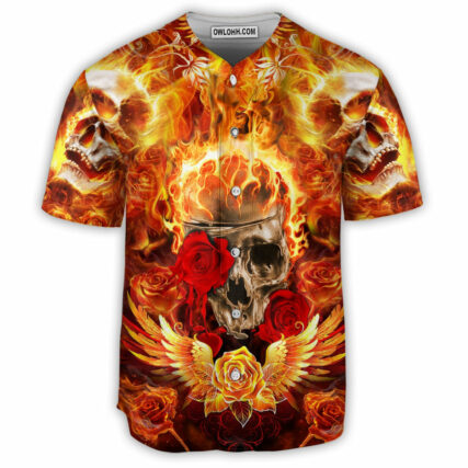 Skull Flaming Rose - Baseball Jersey - Owl Ohh - Owl Ohh