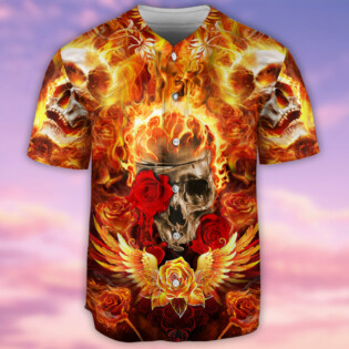 Skull Flaming Rose - Baseball Jersey - Owl Ohh - Owl Ohh