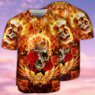 Skull Flaming Rose - Baseball Jersey - Owl Ohh - Owl Ohh