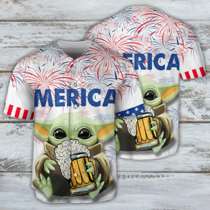 SW Baby Yoda With Beer - Baseball Jersey