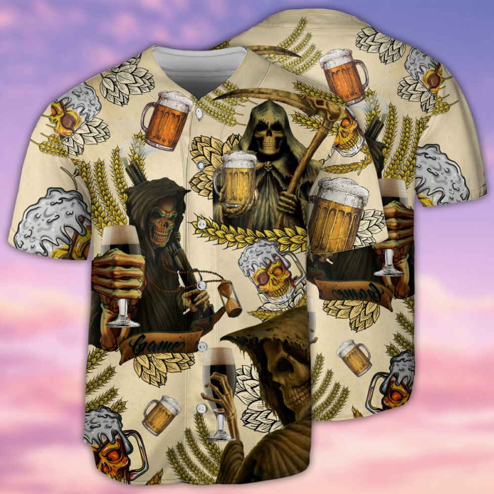 Skull Love Beer Happy Day - Baseball Jersey - Owl Ohh - Owl Ohh