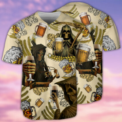 Skull Love Beer Happy Day - Baseball Jersey - Owl Ohh - Owl Ohh